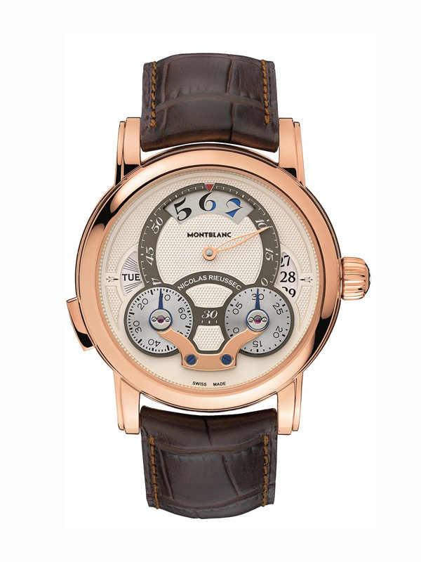 brown leather strap copy Montblanc Nicolas Rieussec Rising Hours