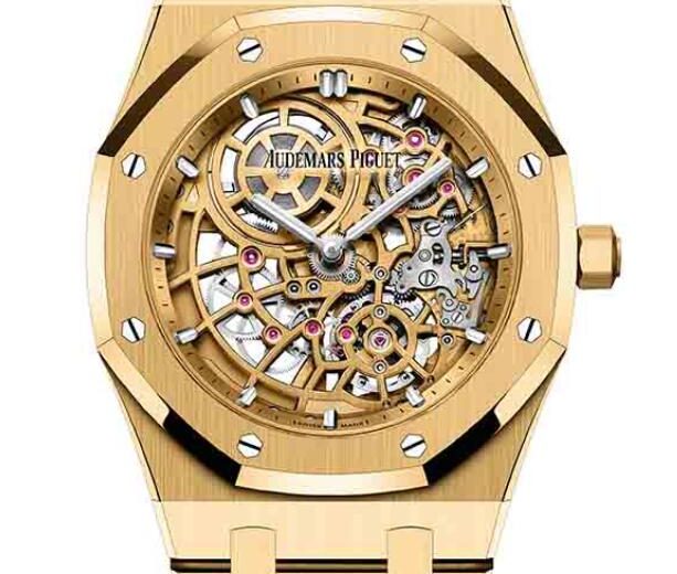 Haute Complication: The New Perfect Wholesale Replica Audemars Piguet Royal Oak “Jumbo” Extra-Thin Openworked Watches UK In Yellow Gold